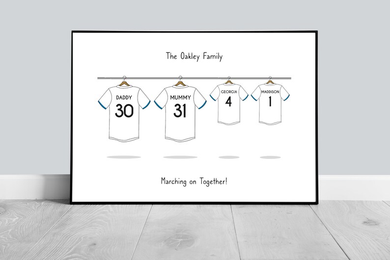 Familie Fußball-Shirt Druck, personalisierte Fußball-Shirt Druck, Familien Druck, Schlafzimmer Druck, Fußball Druck Bild 1