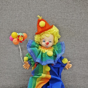 vintage cute happy baby stuffed rubber face joker bozo Clown hong kong plush doll figures 14&quot;