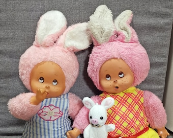 vintage easter rubber face stuffed animal pink bunny rabbit baby canada plush figures doll 16"