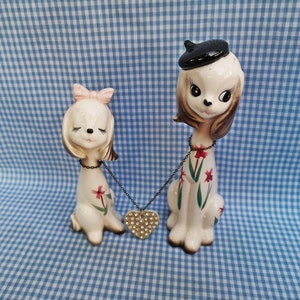 vintage japanese ceramic kitsch flower long neck puppy dog lover japan 6&quot;