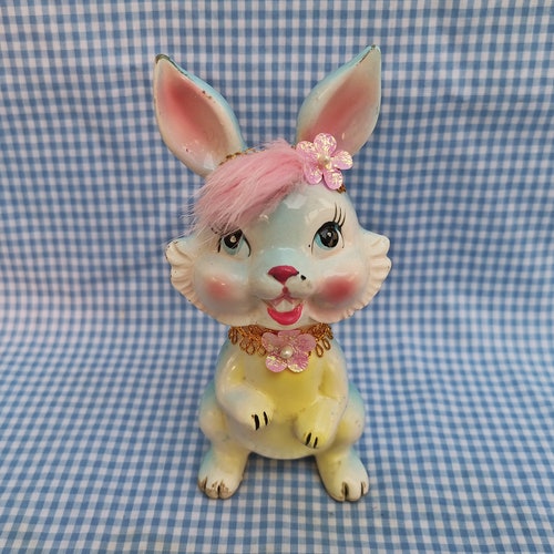 Kitsch Shiny Rabbit Vintage Japanese Ceramic Kitsch Kawaii Big Eye Bunny Rabbit | Etsy