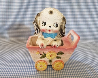 vintage japanese kawaii ceramic kitsch big eye white dog puppy japan bank figurines & knick knacks