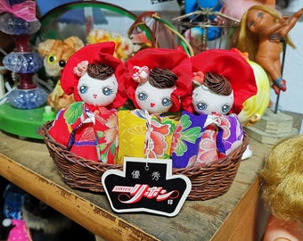 vintage japanese kawaii showa big eye girl baby bunka cloth japan plush doll lot