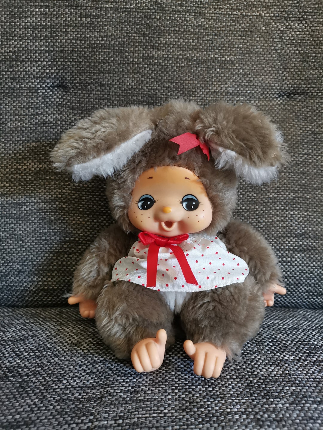 Japanese Plastic Rabbit Vintage Cute Japanese Kawaii Animal Rubber Face Bunny Rabbit Monchhichi ...