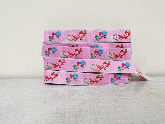 vintage kitsch Ribbon fabric pink deer and bird japan