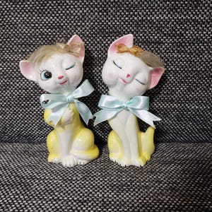 Vintage ceramic kitsch big eye yellow kiity cat lover Japanese