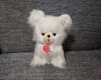 Vintage peluche animal blanco ojo grande cachorro perro muñecas peluche japonés