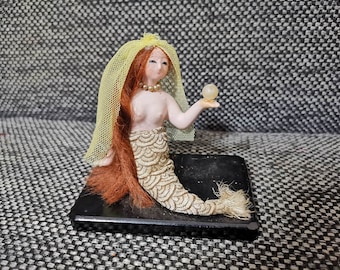 vintage mermaid holding a pearl little Mermaid Figurines Japanese doll