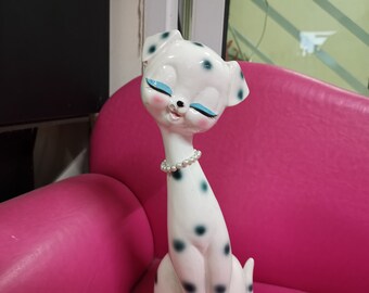 vintage japanese animal ceramic kitsch kawaii Long neck big eye puppy dog lover Figurines japan doll 12"