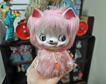 Vintage söt japansk päls rosa kattunge kitsch keramisk storögd kattbank kawaii leksaker 7 tums figurer och prydnadssaker
