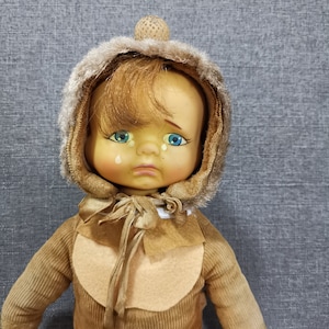 vintage stuffed rubber face show faces with many emotions baby hong kong doll 12&quot;