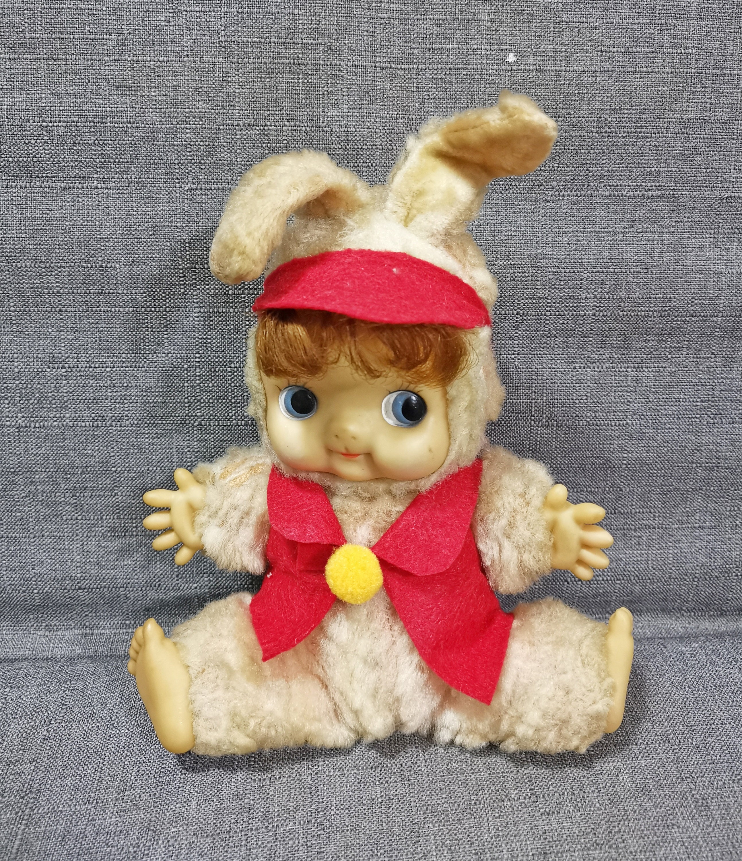 ぬいぐるみ vintage Rubber Face Doll Bunny Plush Toy Vintage Rubber Face Bunny Doll, Big Eye Japan Plush Toy - Etsy UK