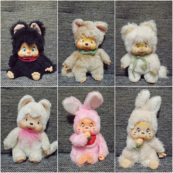 Vintage Tier Stofftier Monchhichi Monchichi Nyamy Schwarz Weiß Rosa Katze Kätzchen Japan 1970er Jahre Puppe