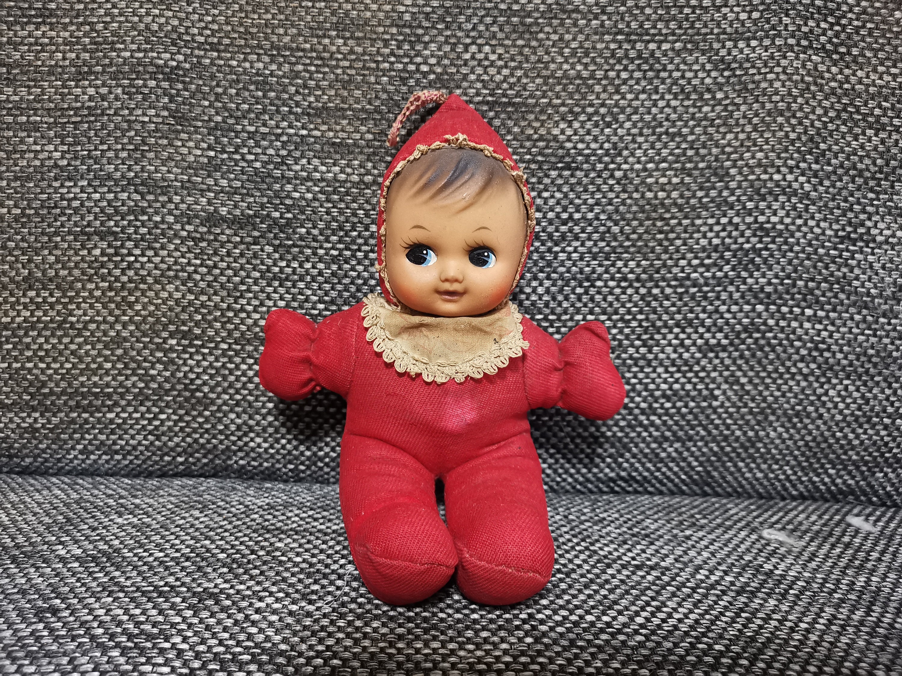Vintage Stuffed Rubber Face Red Baby Cloth Chinese Folk Vintage Stuffed Rubber Face Red Baby Cloth Chinese Folk