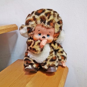 vintage cute japanese animal rubber face puppy dog  leopard monchhichi monchhichi japan plush doll toys 9inc