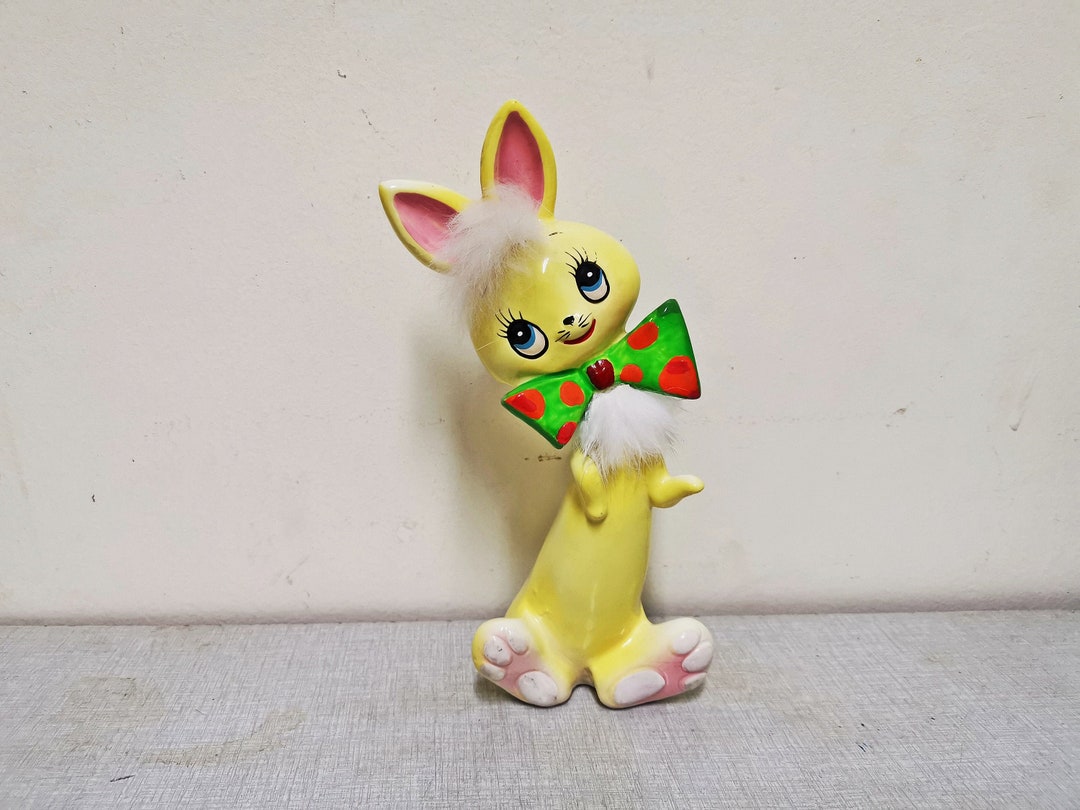 Japanese Plastic Rabbit Vintage Cute Animal Rabbit Kawaii Japanese Ceramic Kitsch Big Eye ...