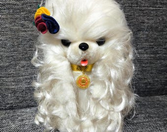 * vintage dog ୨୧ * モコモコ ホワイトの プードルちゃん Vintage 1960's Fluffy Brown White Glook Style Dog Soft Toy