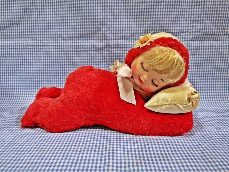 Vintaeg cute baby doll rubber face stuffed red baby sleep doll shops 11