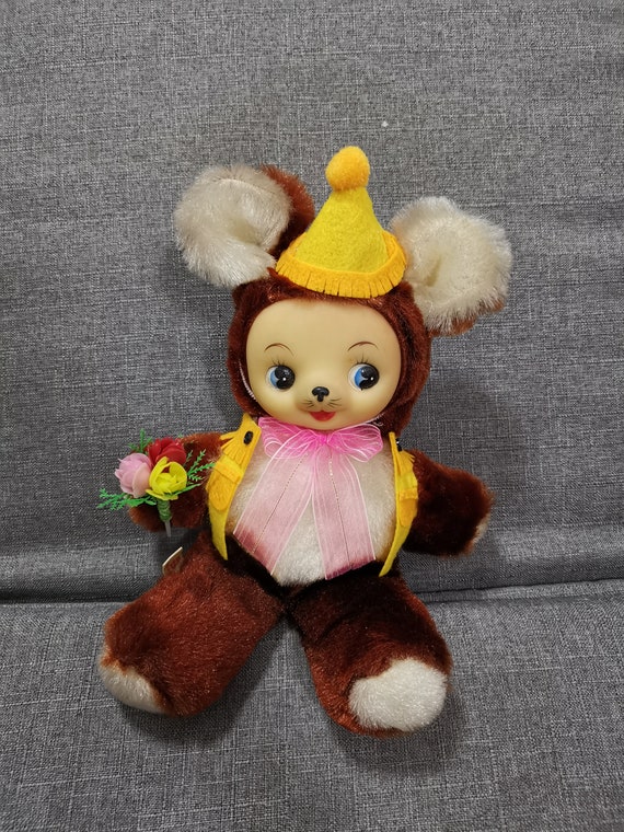Vintage Japanese Kawaii Animal Rubber Face Stuffed Bear