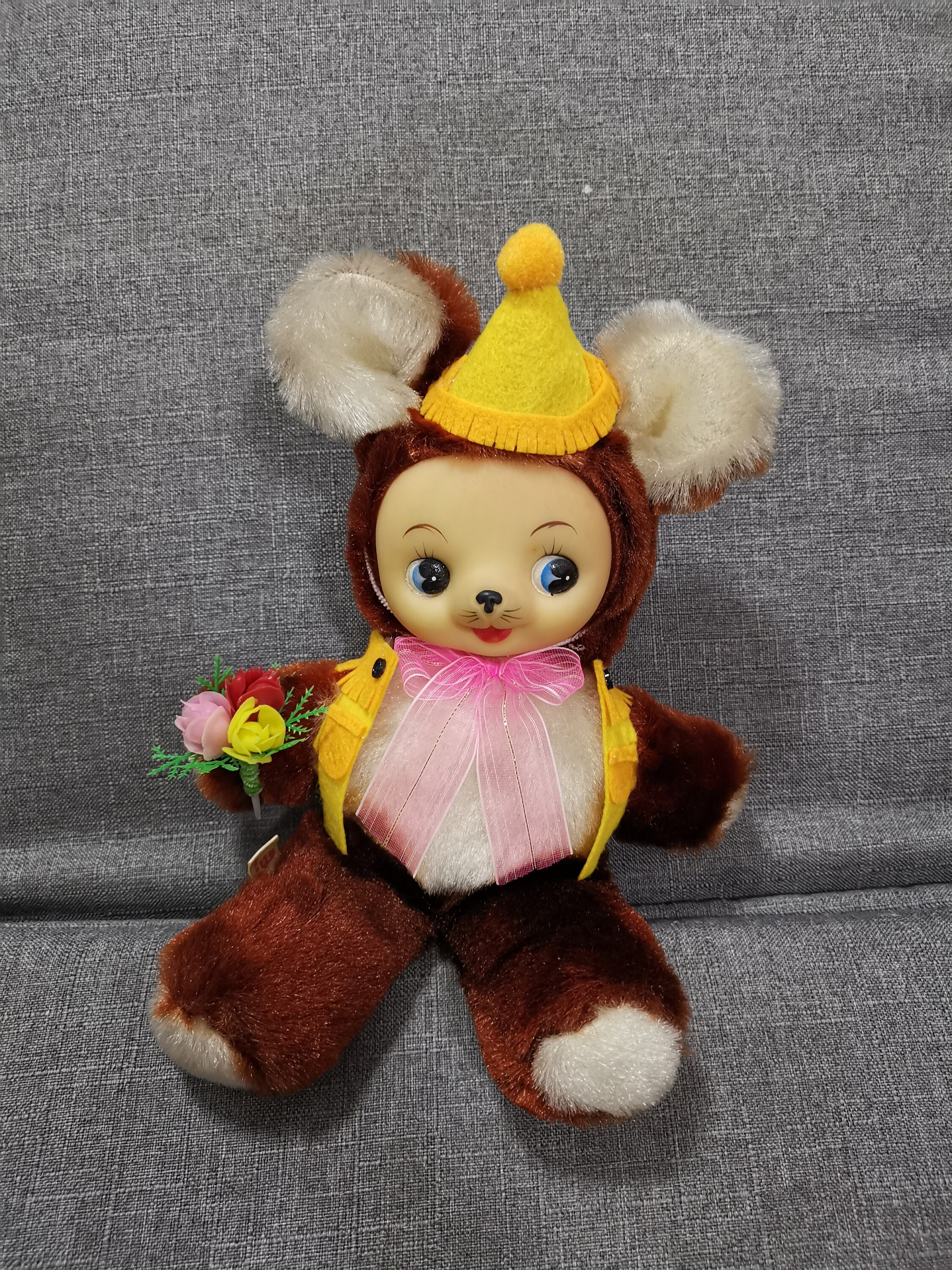 Vintage Japanese Kawaii Animal Rubber Face Stuffed Bear