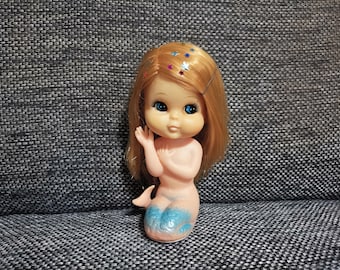 vintage cute japanese kawaii big eye little  pastel blue mermaid sweet girl rubber toys