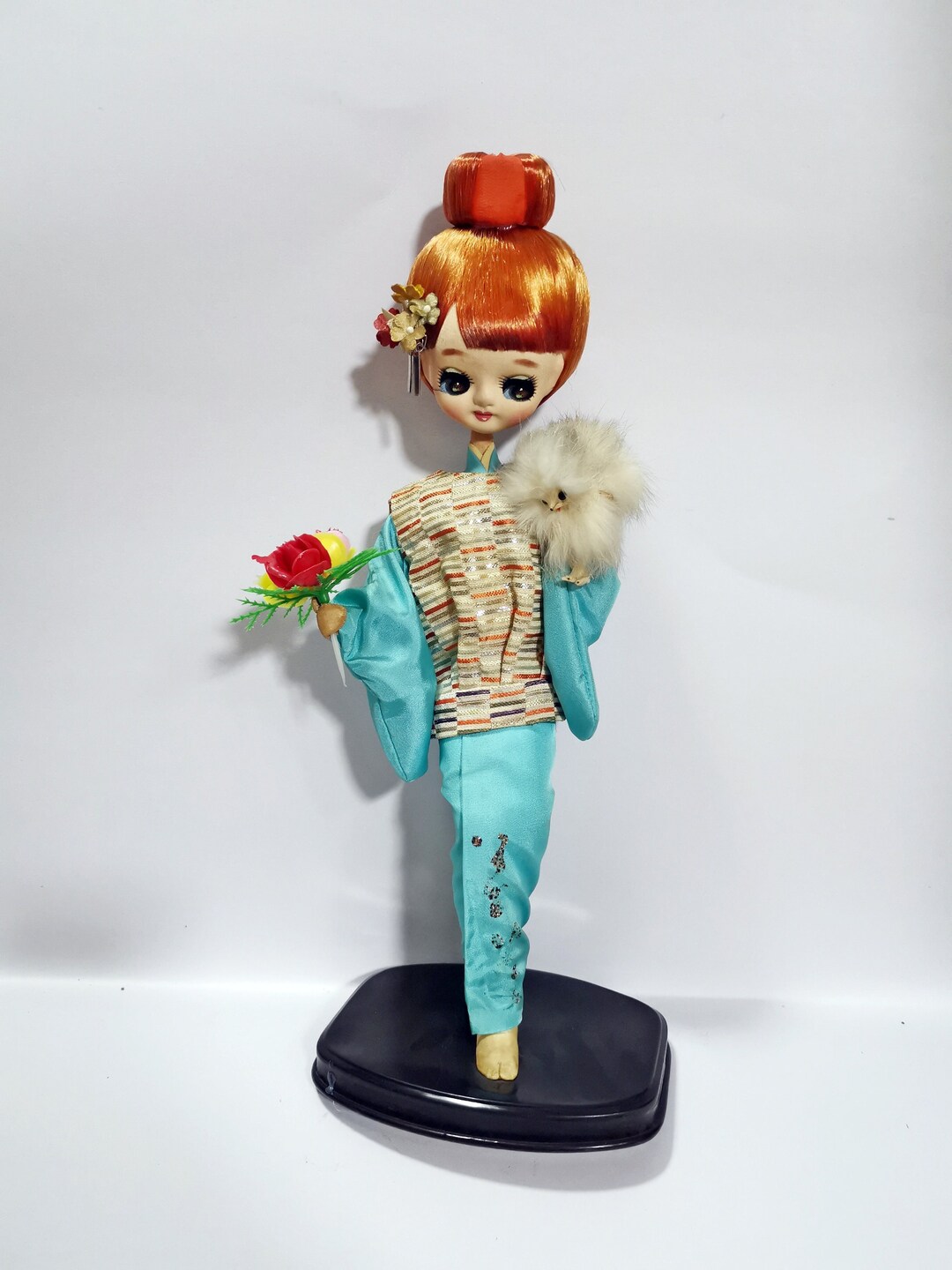 Vintage Japanese Pose Doll Kawaii Showa Big Eye Girl Wearing a Etsy