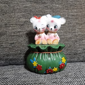 Vintage kawaii ceramic kitsch big eye bear lover piggy bank japanese doll