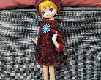 vintage pose doll japanese kawaii showa big eye lady girl red dress  mannequin fashion model toys