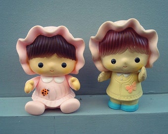 vintage japanese toys boy and girl rubber kitsch kawaii baby big eye boy and girl japan doll figures