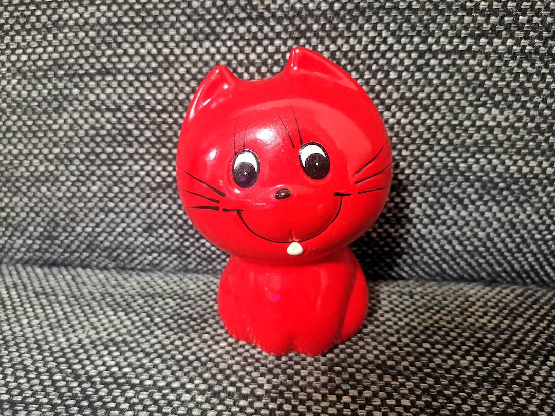 Vintage Ceramic Kawaii Kitty Cat Red Big Eye Japan Piggy Bank Etsy
