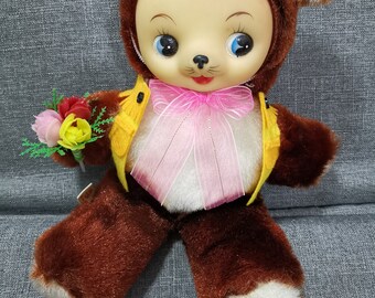 Vintage Japanese Kawaii Animal Rubber Face Stuffed Bear
