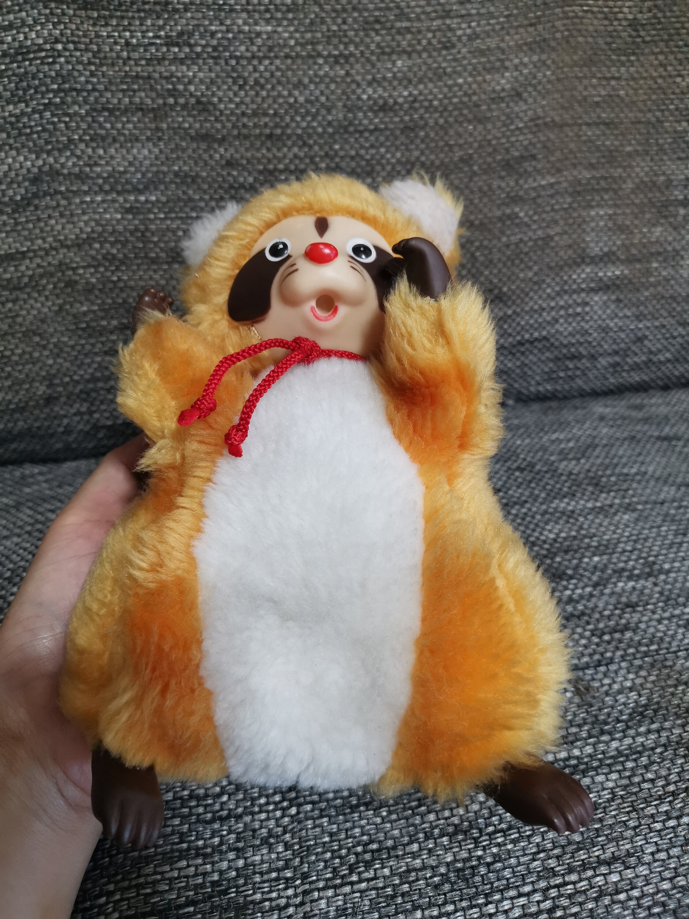 Vintage Kawaii Rubber Face Monchhichi Raccoon Doll Plush
