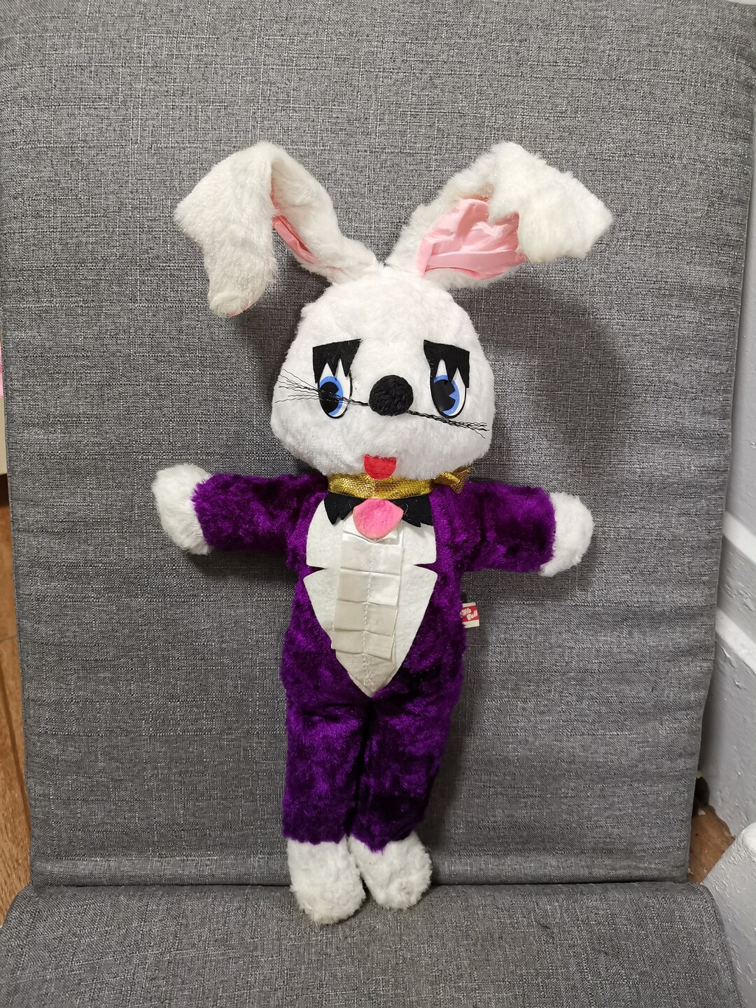 Vintage Japanese Cute Big Eye Bunny Stuffed Animal Fur Rabbit Texedo ...