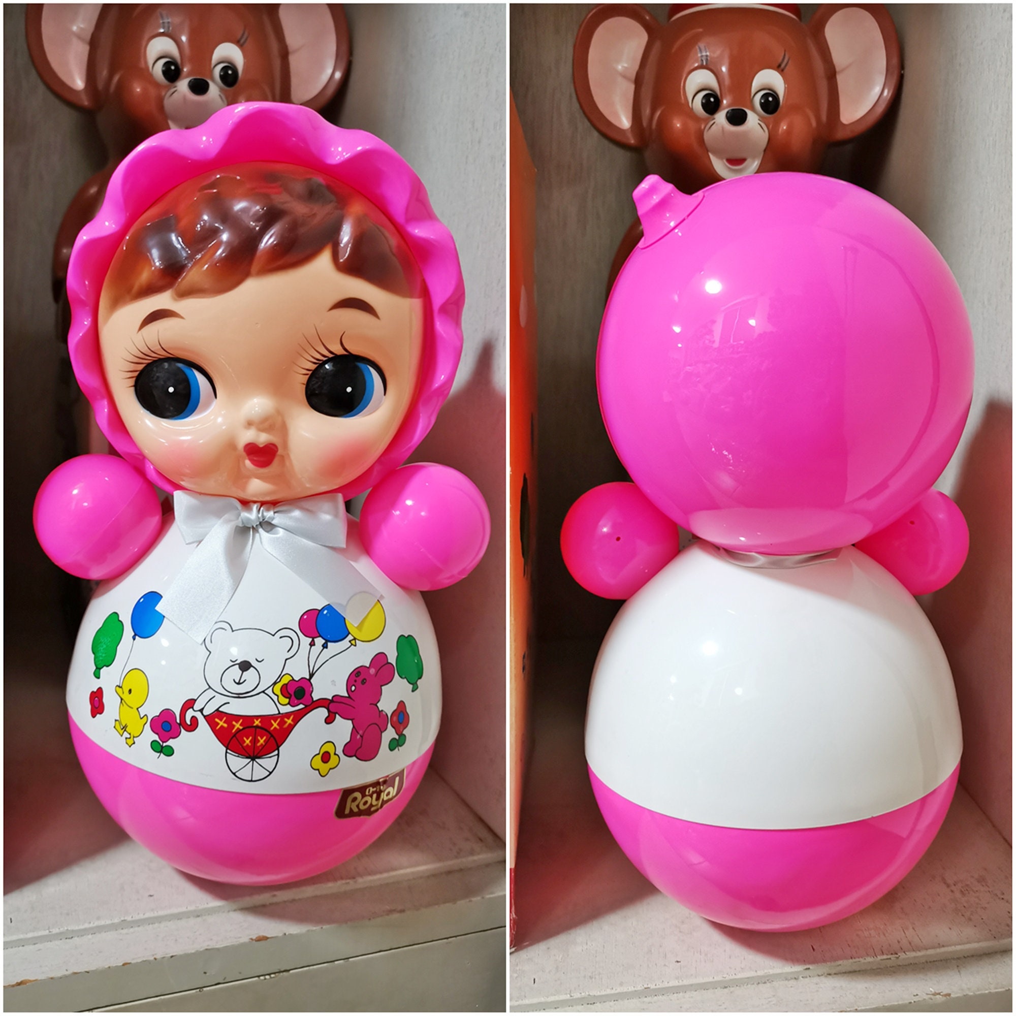 Vintage Japanese Big Eye Baby Toys Royal Kawaii Showa Roly