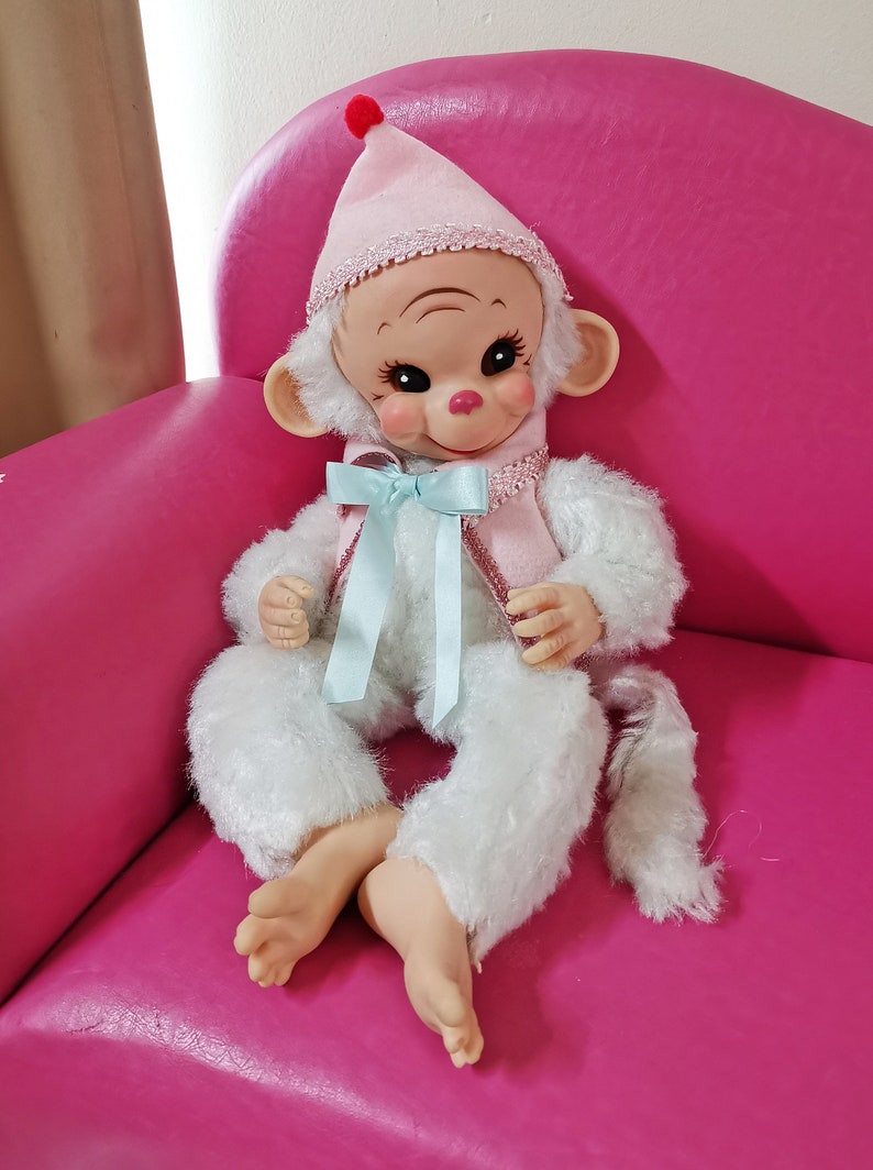 Vintage Stuffed Animal Rubber Face Rushton White Monkey Plush Etsy