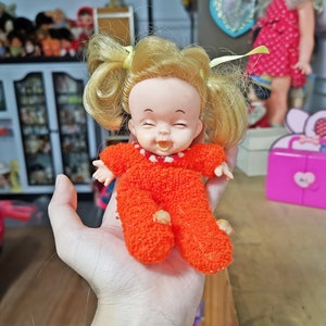 vintage kawaii rubber face happy baby girl japan plush doll 7&quot;
