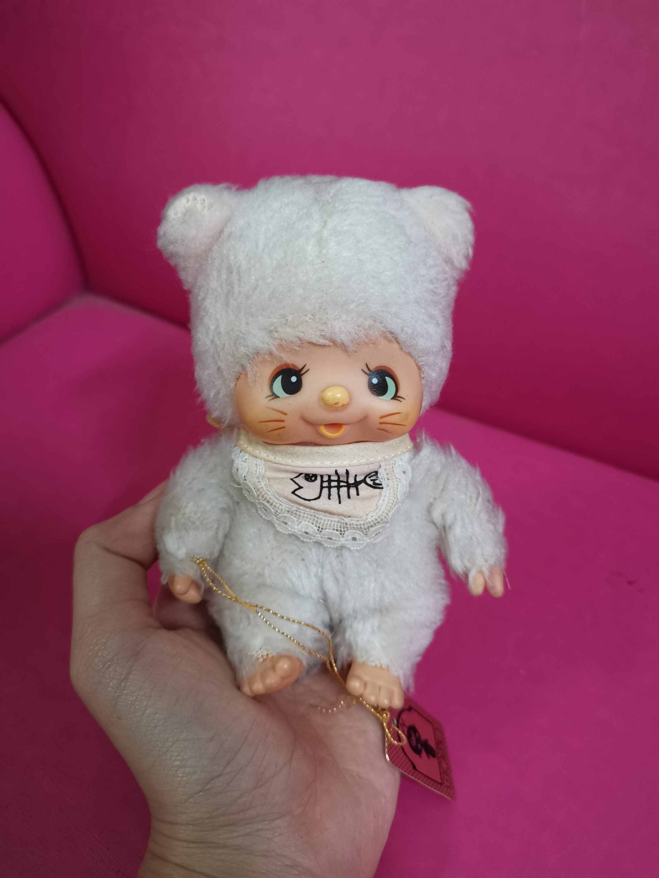 Vintage Stuffed Animal Rubber Face Little White Kitty Cat