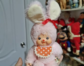 vintage Easter Bunny animal japanese rabiit rubber face stuffed kawaii little pink bunny japan plush doll 8&quot;