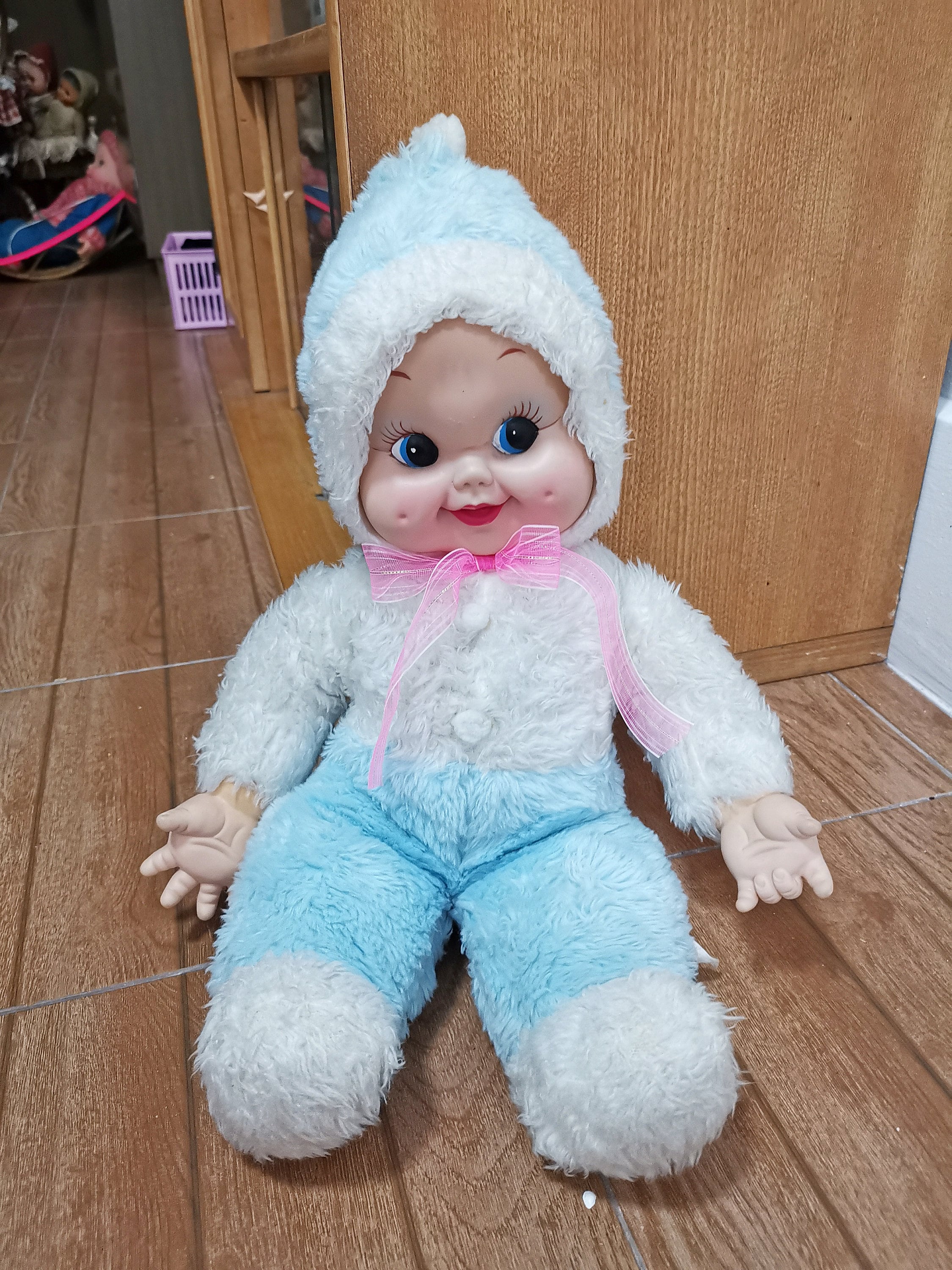 Vintage stuffed rushton rubber face big eye baby plush doll