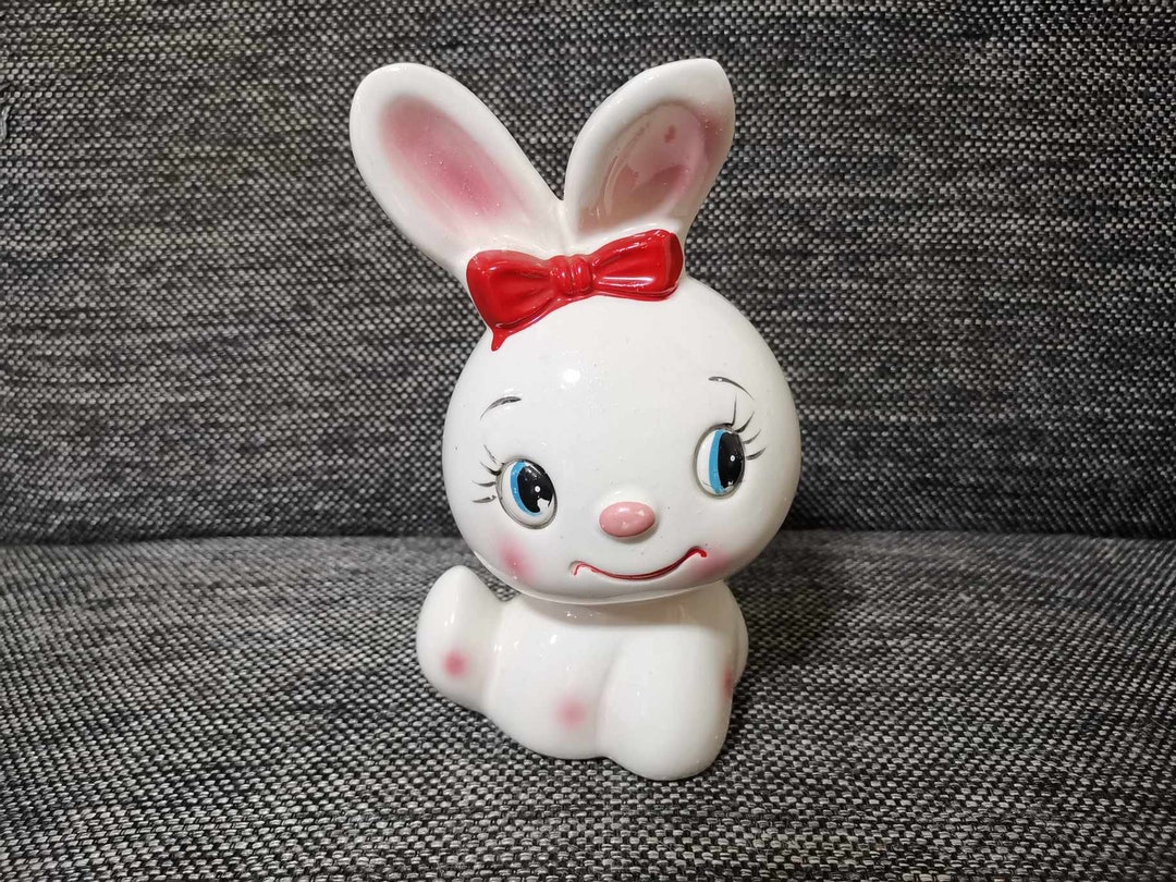 Kitsch Shiny Rabbit Vintage Japanese Ceramic Kitsch Big Eye White Bunny Rabbit Japanese - Etsy