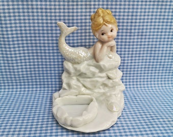 Vintage Kitsch Ceramic Mermaid Doll, Kawaii Japanese Decor