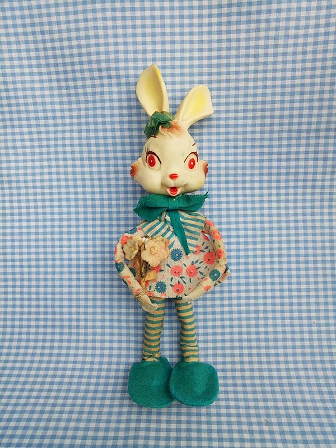 Vintage Easter Bunny Japanese Kitsch Blue Bunny Rubber Face Kawaii ...