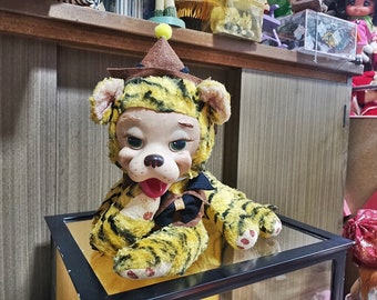 Peluche de tigre vintage Rushton con cara de goma, 13"