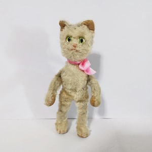 vintage steiff germany kitty cat mohair green eye plush doll 8inc