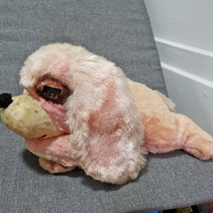 vintage stuffed kawaii kitsch big eye pink puppy dog doll 14&quot;