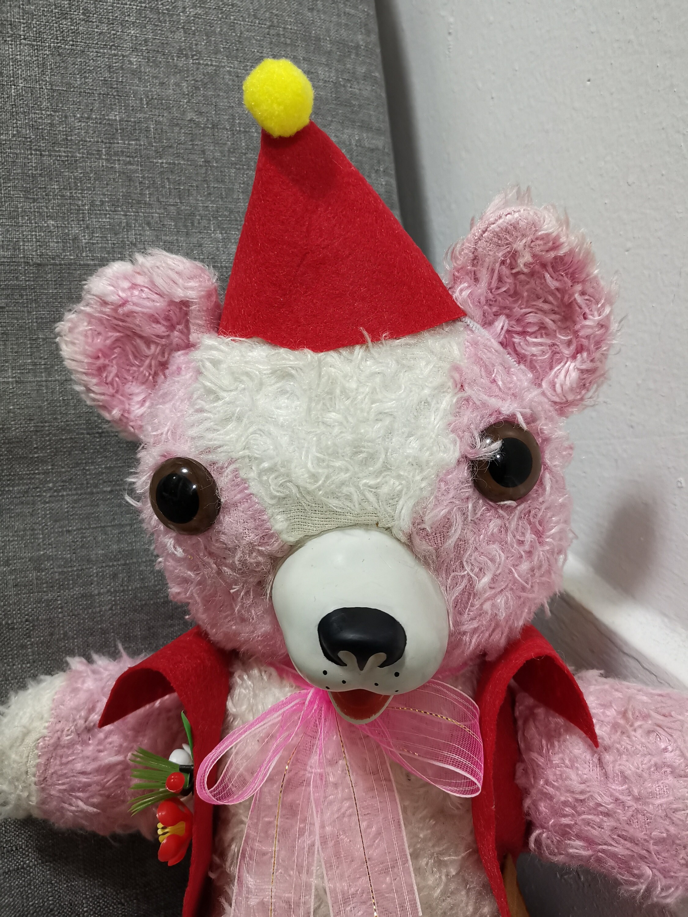 Vintage stuffed animal rubber face big eye pink bear japan Etsy