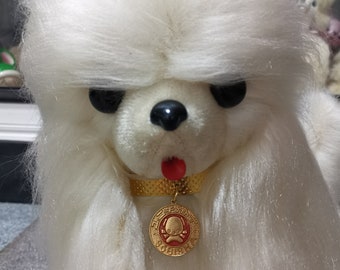 Vintage Japanese Animal Puppy Kawaii Stuffed White Fur Dog