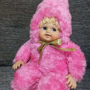 Boneca de pelúcia rosa grande com rosto de borracha kawaii showa vintage, tamanho japonês, 25 pol.