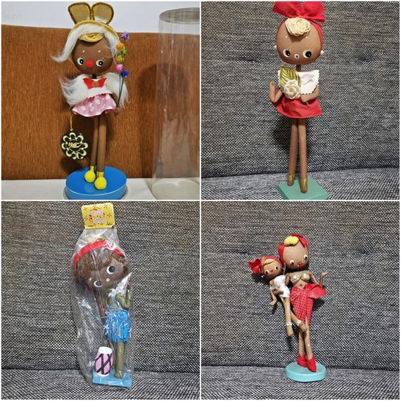 Boneca japonesa vintage kawaii showa olho grande, garota negra