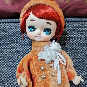 vintage pose doll japanese kawaii showa Big eye lady girl red hair orange dress toys 19&quot;